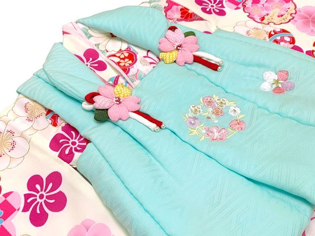  ベビー 初節句 着物 女の子 赤ちゃん用 被布コート 二部式着物 セット 合繊 水色ｘクリーム 雪輪と市松 HFG 212 被布着 着物 セレモニードレス