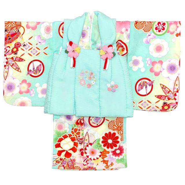 ベビー 初節句 着物 女の子 赤ちゃん用 被布コート 二部式着物 セット 合繊 ミント系 古典柄 HFG 213