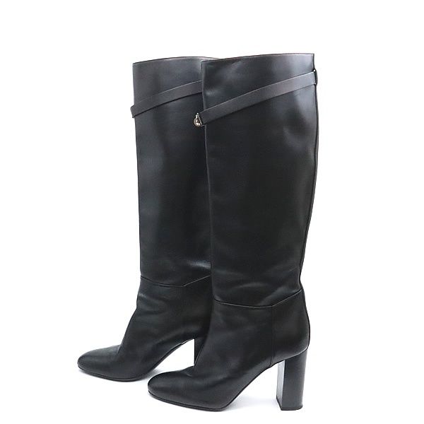 エルメス HERMES ロングブーツ ケリー金具 レディース ブラック レザー size 37 1 2 17750