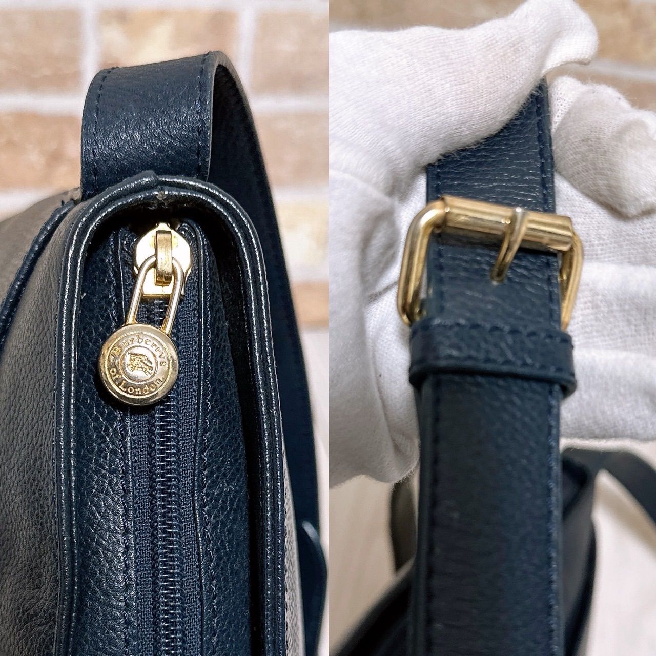 美品)Burberrys (バーバリー)ショルダーバッグ レザー ネイビー - メルカリ