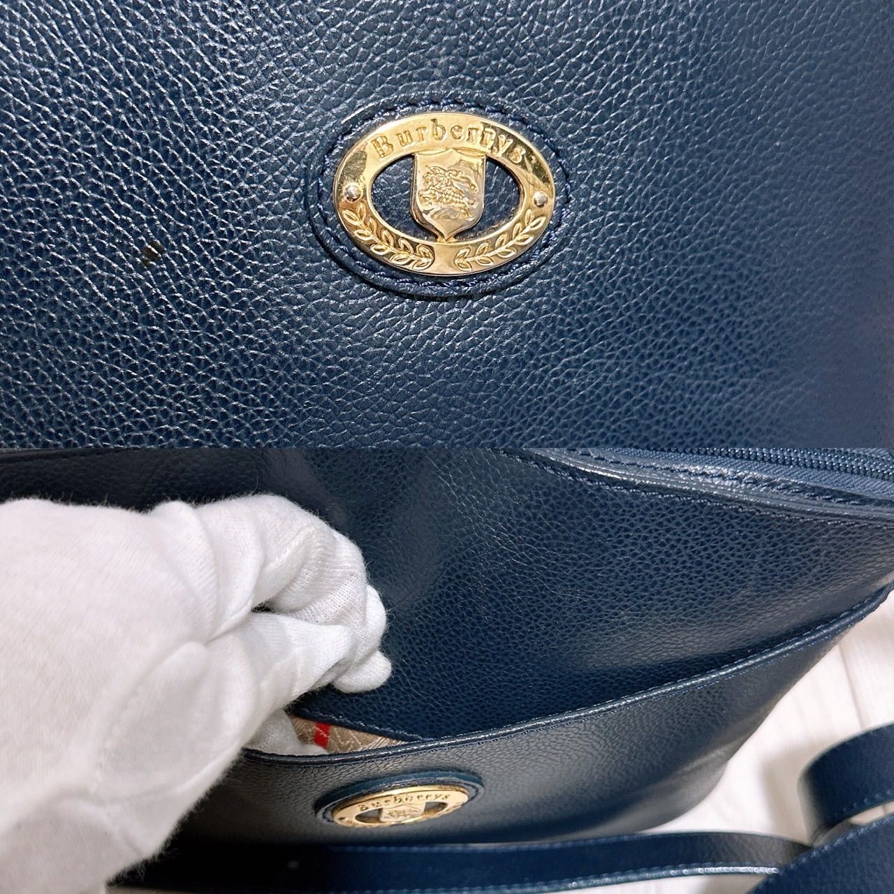 美品)Burberrys (バーバリー)ショルダーバッグ レザー ネイビー - メルカリ