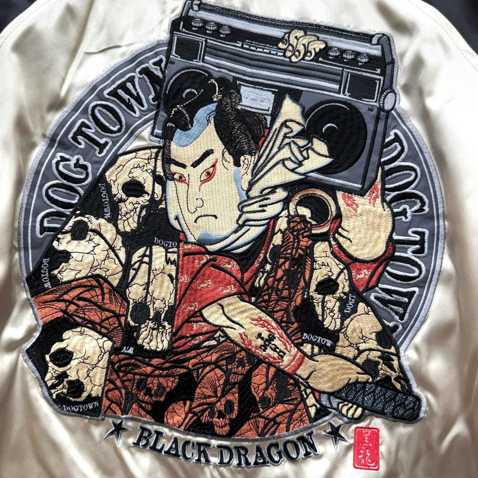▽△1204 DOG TWON 黒龍 BLACK DRAGON 龍 歌舞伎 スカル 刺繍
