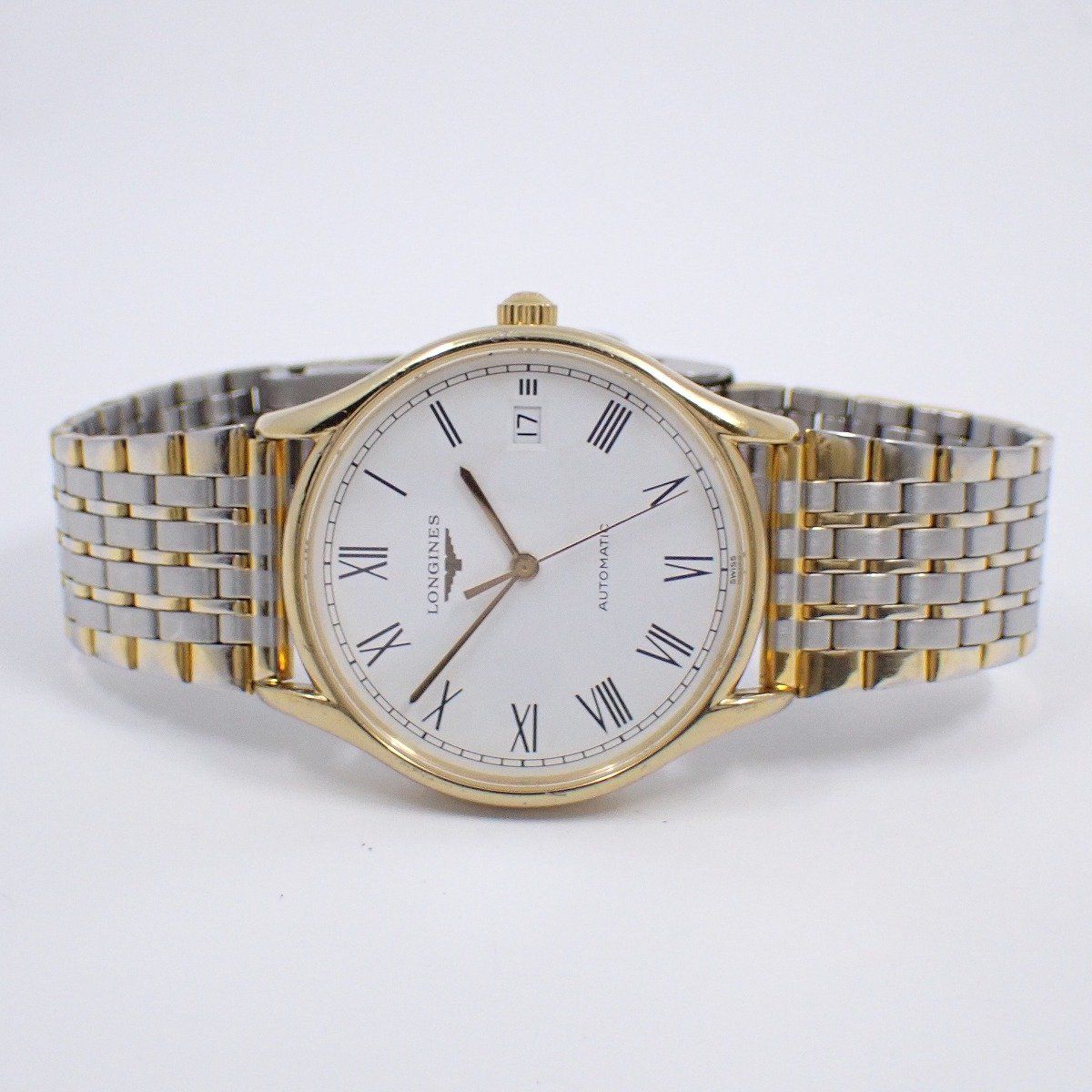ロンジン Lyre リール 自動巻き メンズ 腕時計 コンビ 白文字盤 社外ベルト L 4 760 2