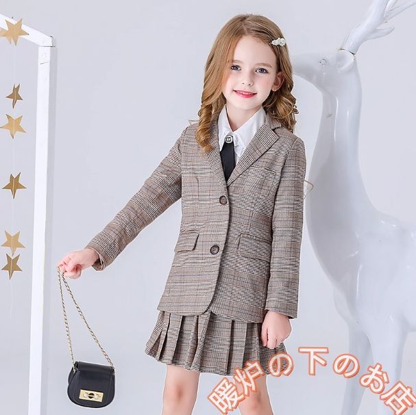  卒業式 スーツ 小学校 女子 卒服 卒園式服 子供服 女の子 フォーマル チェック柄 ジャケット＆ブレザー2点セット 子供スーツ フォーマルスーツ051525 スーツ・ブレザー