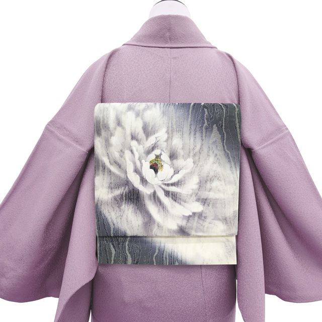 袋帯 銀通し 手染め 濃グレー 花 フォーマル 未使用品 新古品 kp2231 中古】 袋帯 リサイクル フォーマル 染めと織り 手描き 銀通し 濃