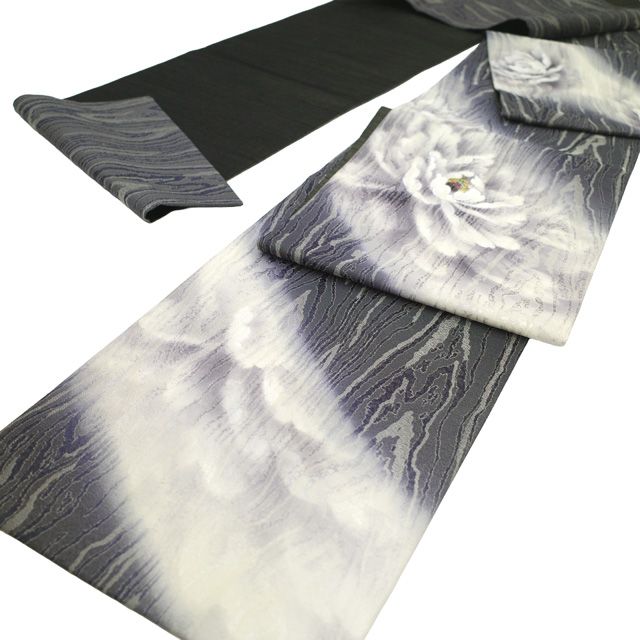 袋帯 銀通し 手染め 濃グレー 花 フォーマル 未使用品 新古品 kp2231 中古】 袋帯 リサイクル フォーマル 染めと織り 手描き 銀通し 濃