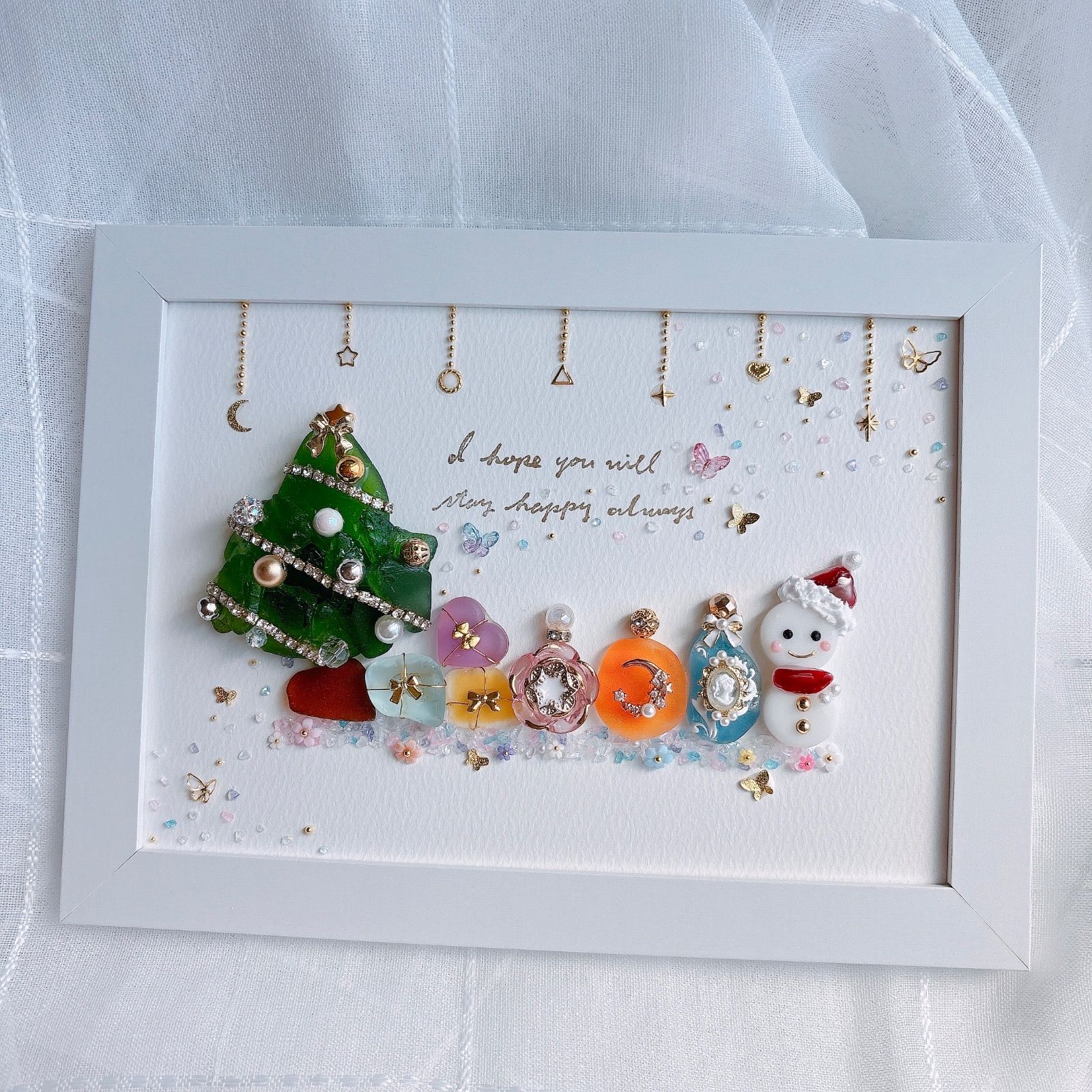 お月様とプリンセス クリスマス インテリア シーグラスアート 置物 gift 冬 シーグラスアート オシャレ プリンセス プリザツリー クリスマス