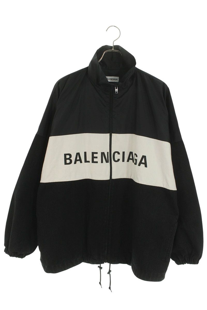 バレンシアガ 529213 TBQ 03 ロゴプリントデニム切り替えポプリンシャツブルゾン メンズ 34