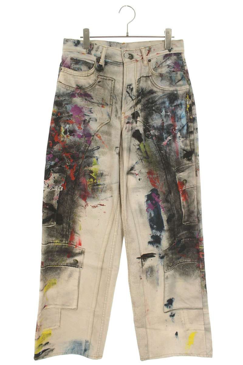 アクネストゥディオズ サイズ:S  FN-UX-TROU000045 1981ペイント転写プリントロングパンツ 中古 SB01 アクネストゥディオズ FN-UX-TROU000045 1981ペイント転写プリント