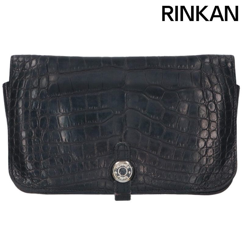 エルメス ドゴンGM L刻印 クロコダイルレザーSV金具財布 メンズ