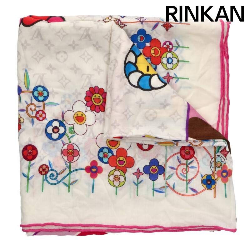 ルイヴィトン ムラカミタカシ M 96080 LV TM ショールスーパーフラット マルチフラワー大判ストール メンズ