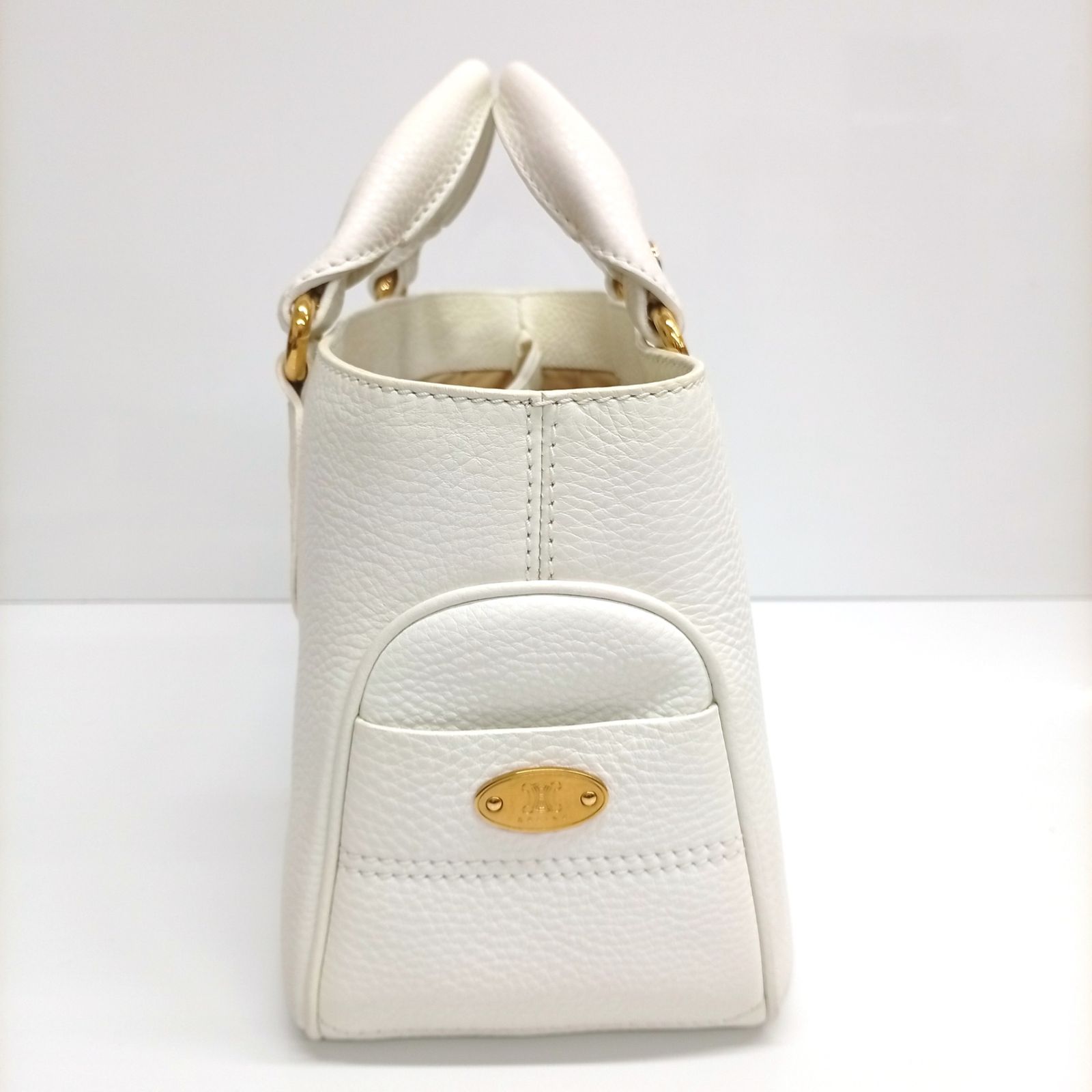 セリーヌ ブギーバッグ ハンドバッグ シボ革 レザー クリーム色 保存袋