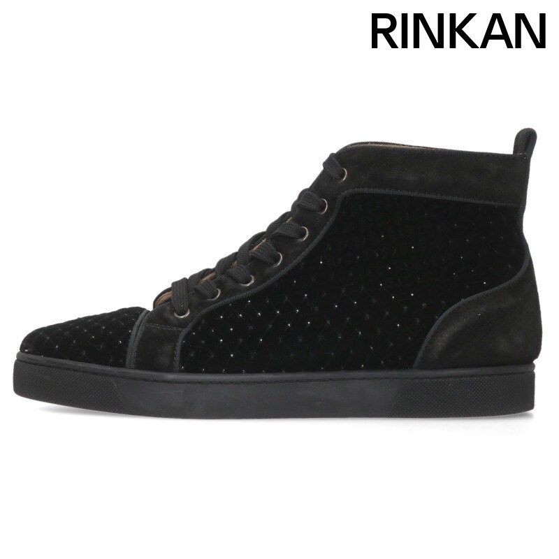 Christian Louboutin / ハイカットスニーカー/42/BLK/ベロア/スタッズ/ラメ/ クリスチャンルブタン ラインストーン装飾ベロアハイカットスニーカー