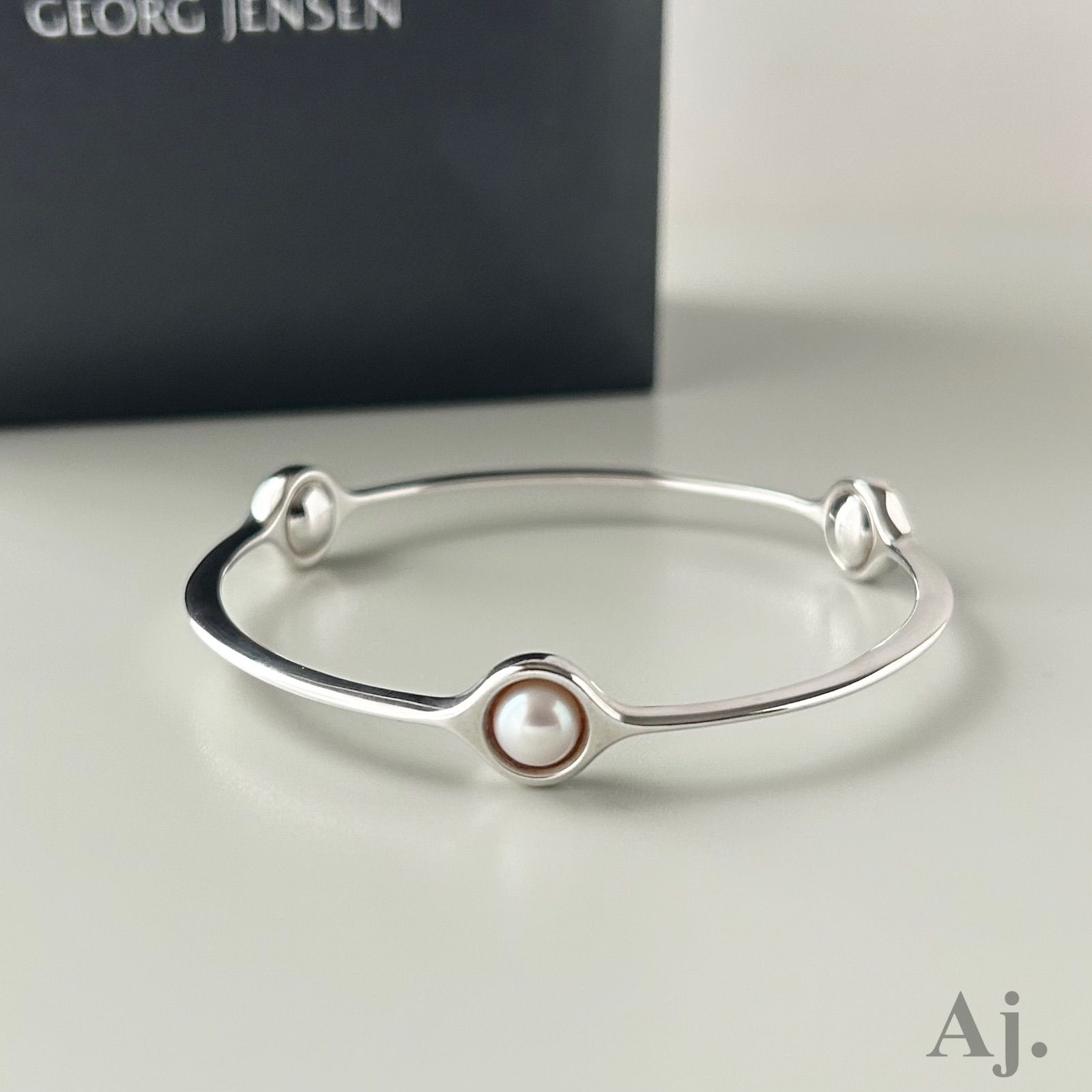 使用感有】ジョージジェンセン バングル スフィア パール 473 Silver
