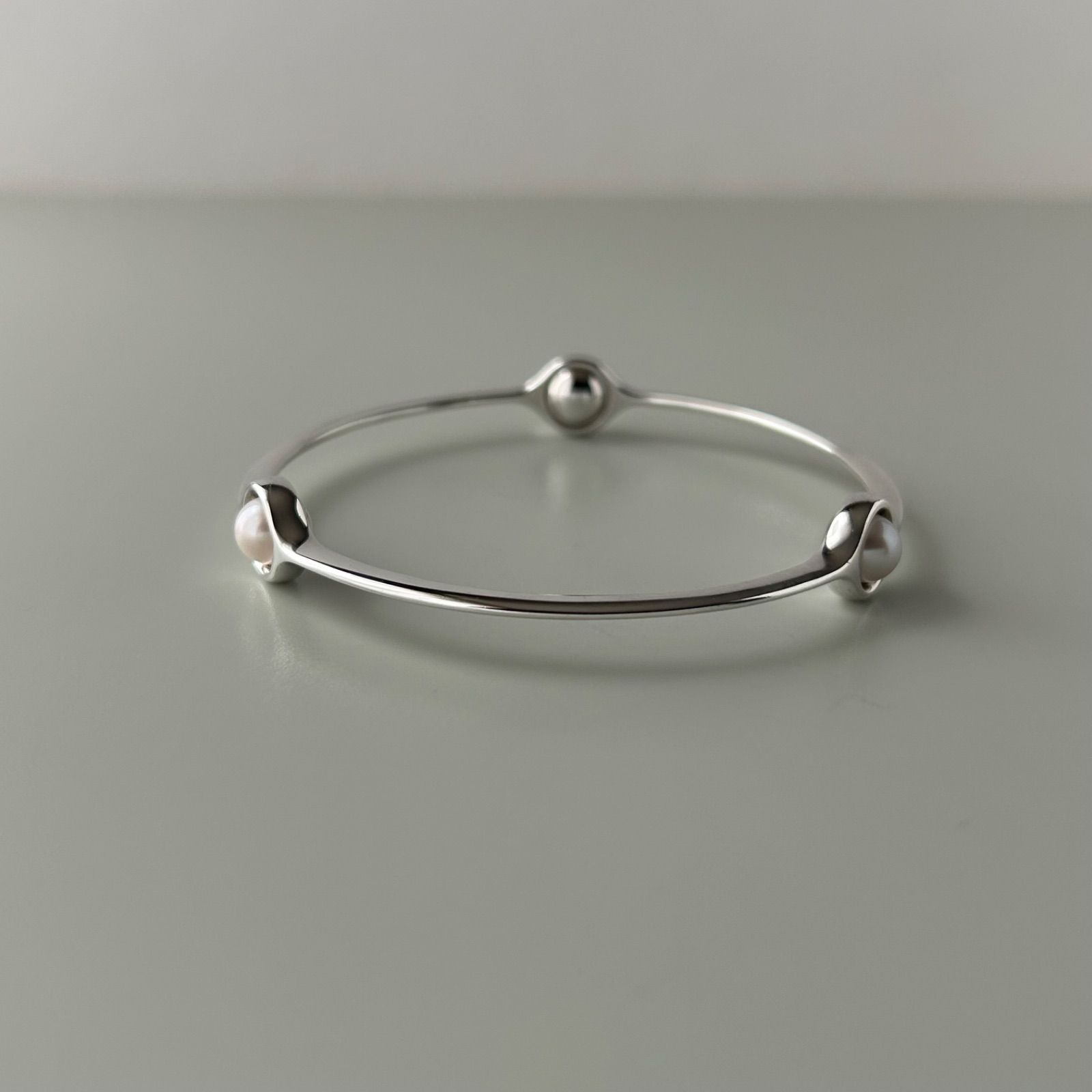 使用感有】ジョージジェンセン バングル スフィア パール 473 Silver