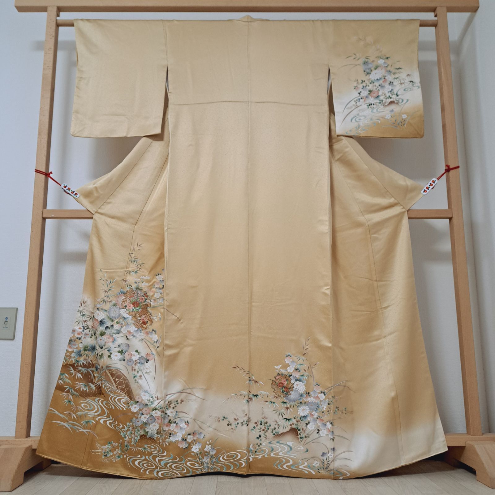 訪問着】裄67 身丈166 袖49 美品！さが美謹製 正絹 袷 ゴールド系色地