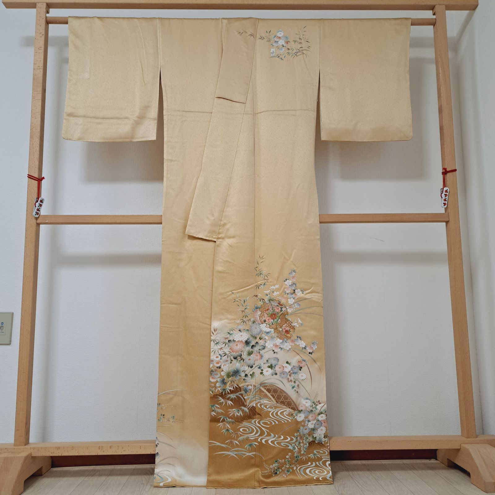 訪問着】裄67 身丈166 袖49 美品！さが美謹製 正絹 袷 ゴールド系色地