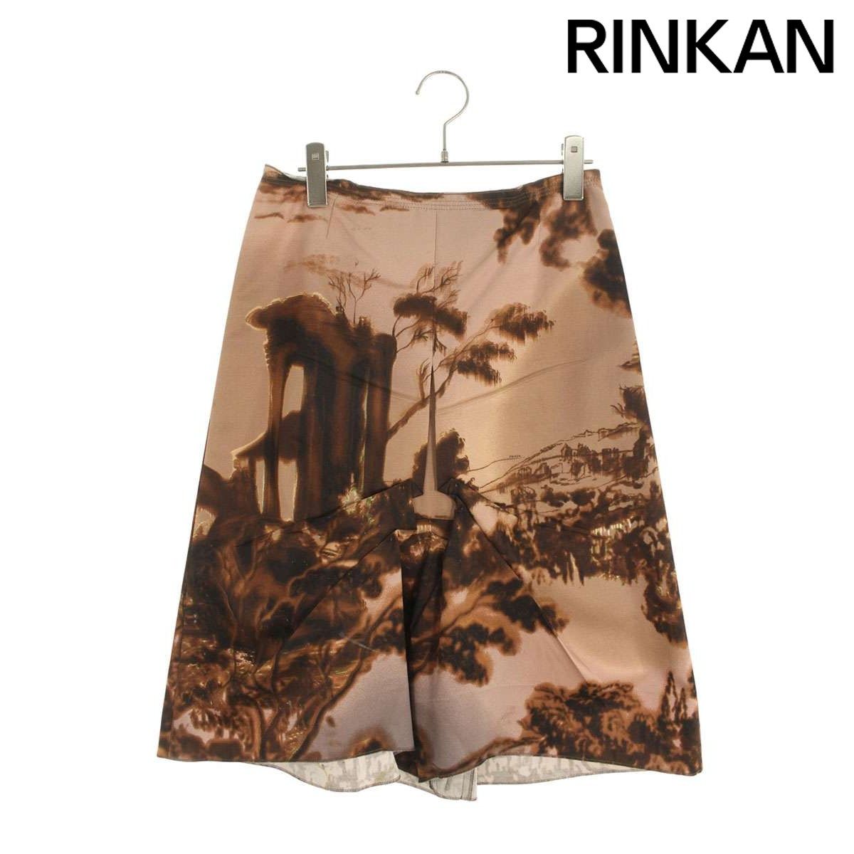 プラダ ウールシルク総柄プリーツスカート レディース 38