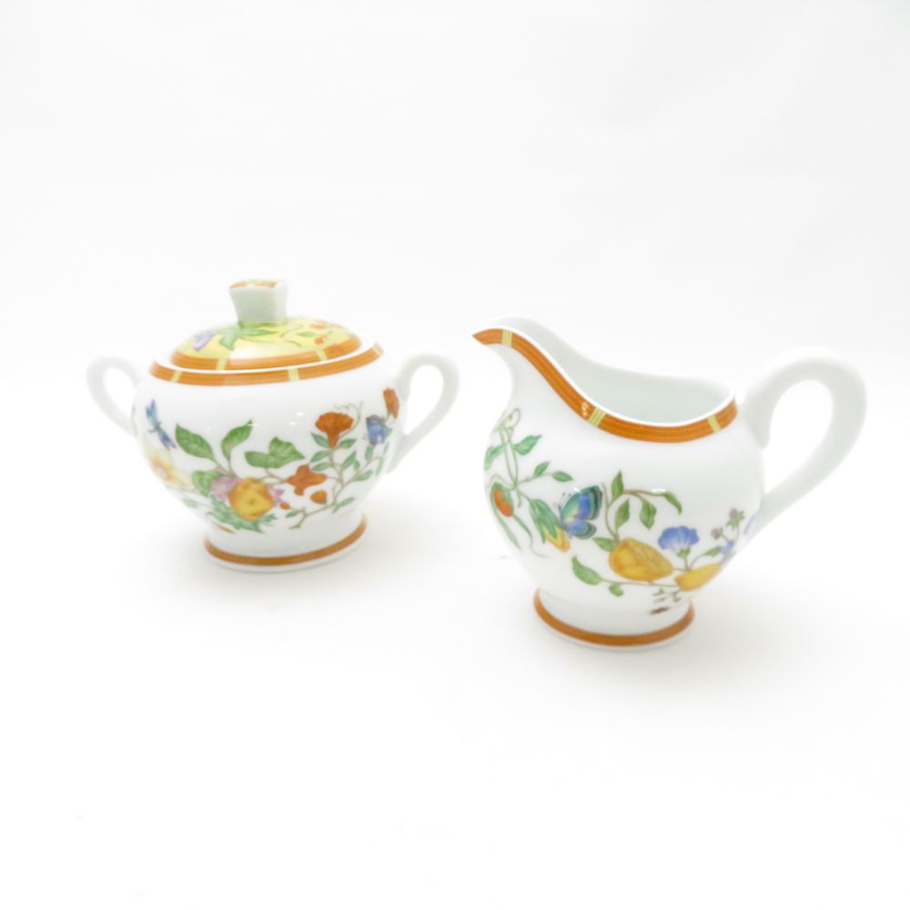 HERMES エルメス シエスタ クリーマー＆シュガーポット 2点 セット ミルク クリーム 砂糖 花 蝶