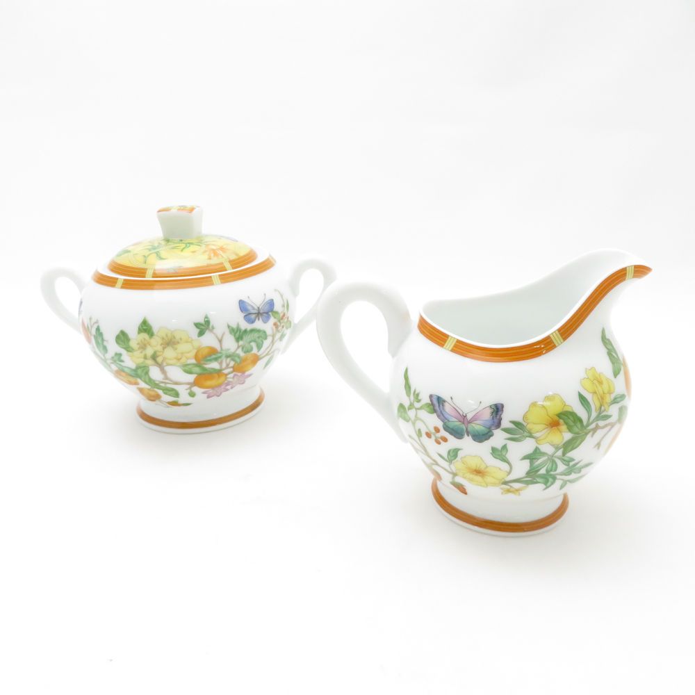 HERMES エルメス シエスタ クリーマー＆シュガーポット 2点 セット ミルク クリーム 砂糖 花 蝶