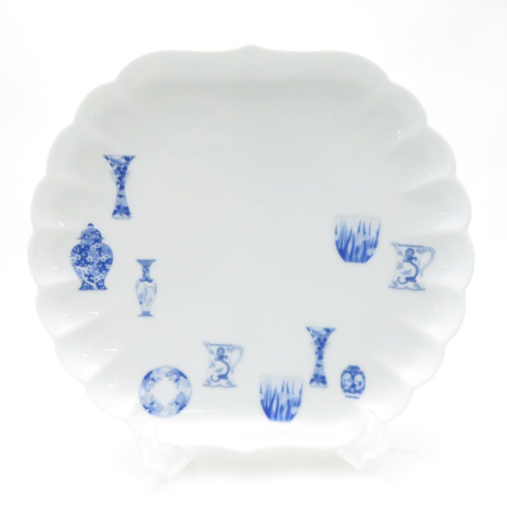 美品 Fukagawa Seiji 深川製磁 ブルーチャイナ 盛皿 24cmプレート