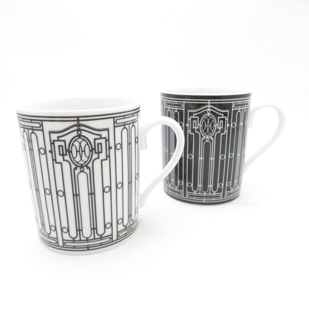 HERMES エルメス Hデコ マグカップ 2点 ポーセリン セット 白黒 テーブルウェア 食器