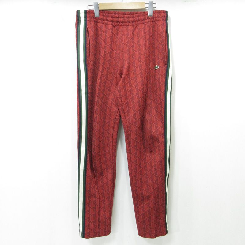 LACOSTE ラコステ モノグラムジャガードトラックパンツ 総柄ロゴワッペンパンツ ジャージ XH 1440 レッド サイズ M US 107