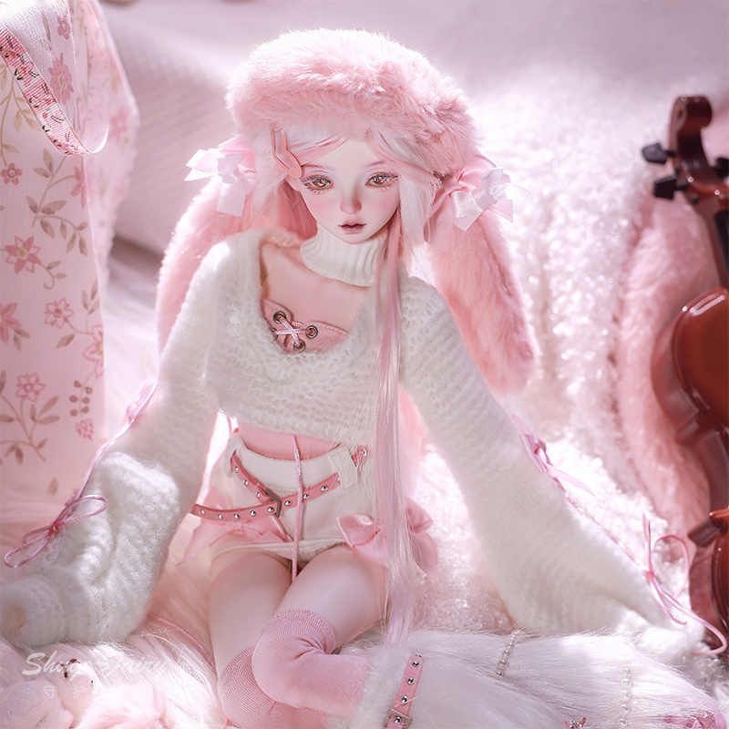 四分 1 4 BJD ドール 女の子 予柔 完成品ドール フルセット メイク済み 樹脂可動関節 ドール本体 ウィッグ付き うさ耳帽子 ロリータ風 衣装セット 球体関節人形 ドール趣味