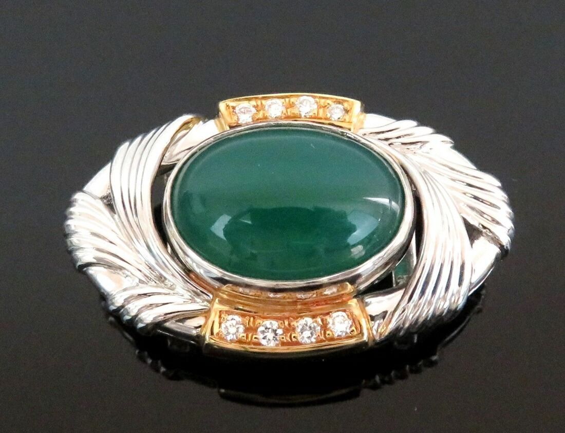 山本真理 帯留 0.209 8粒 ダイヤモンド K 18 18金 イエローゴールド Pt 900 プラチナ900 グリーンストーン 流水紋 外 rk 9556