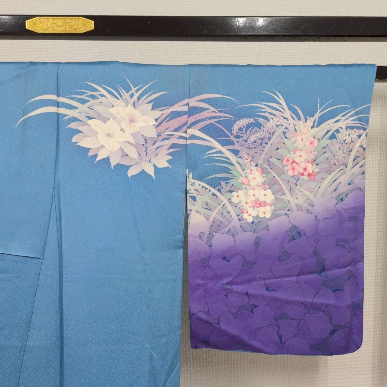 作家物 訪問着 正絹 裄67 華やかな花 紋なし 袷 着物MK-1730 - メルカリ