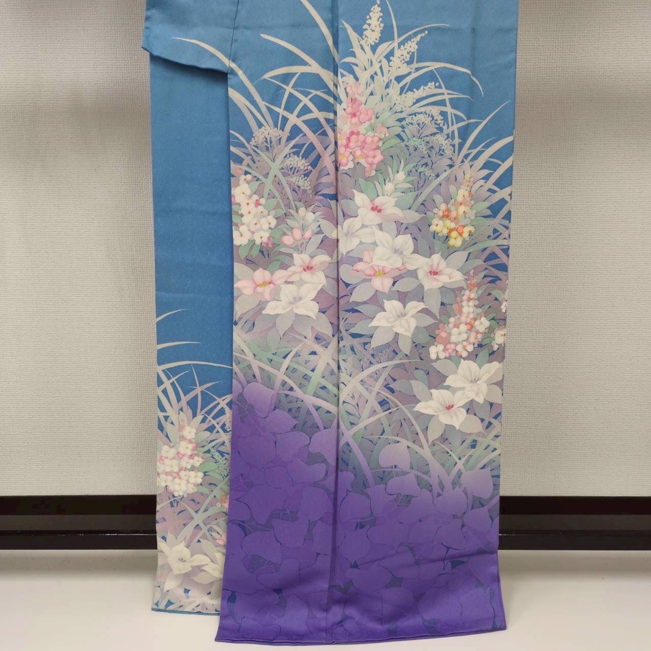 作家物 訪問着 正絹 裄67 華やかな花 紋なし 袷 着物MK-1730 - メルカリ