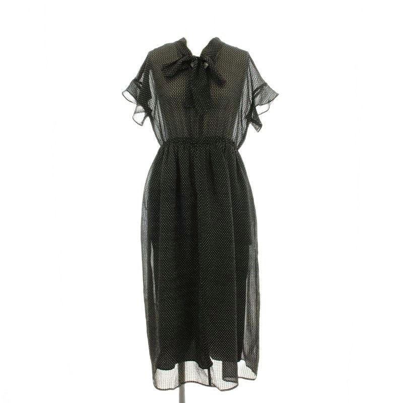 クミキョク 組曲 23 SS サッカードビードットプリントワンピース シアー ワンピース 半袖 ロング S 黒 ブラック G