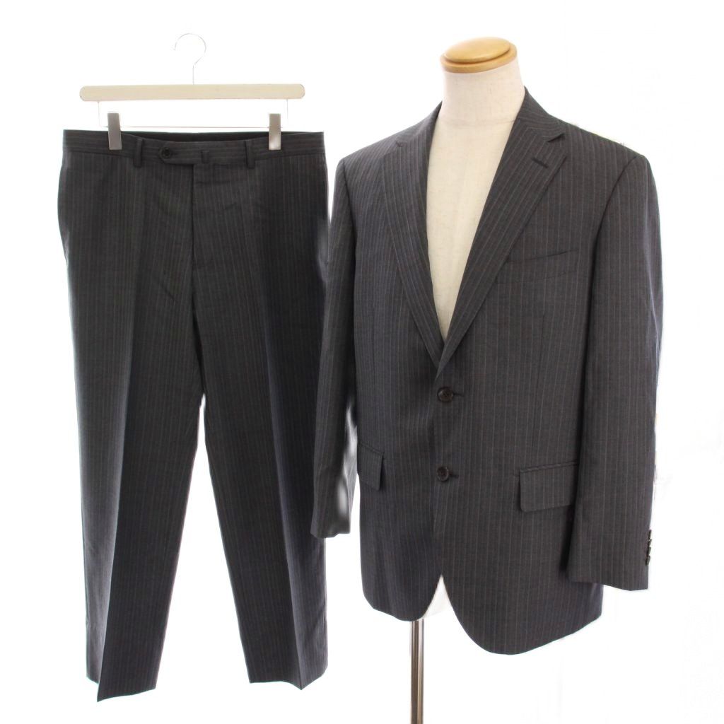 エルメネジルドゼニア Ermenegildo Zegna 三峰 ミツミネ シングルスーツ セットアップ 上下 ストライプ テーラードジャケット パンツ AB 5 グレー YM