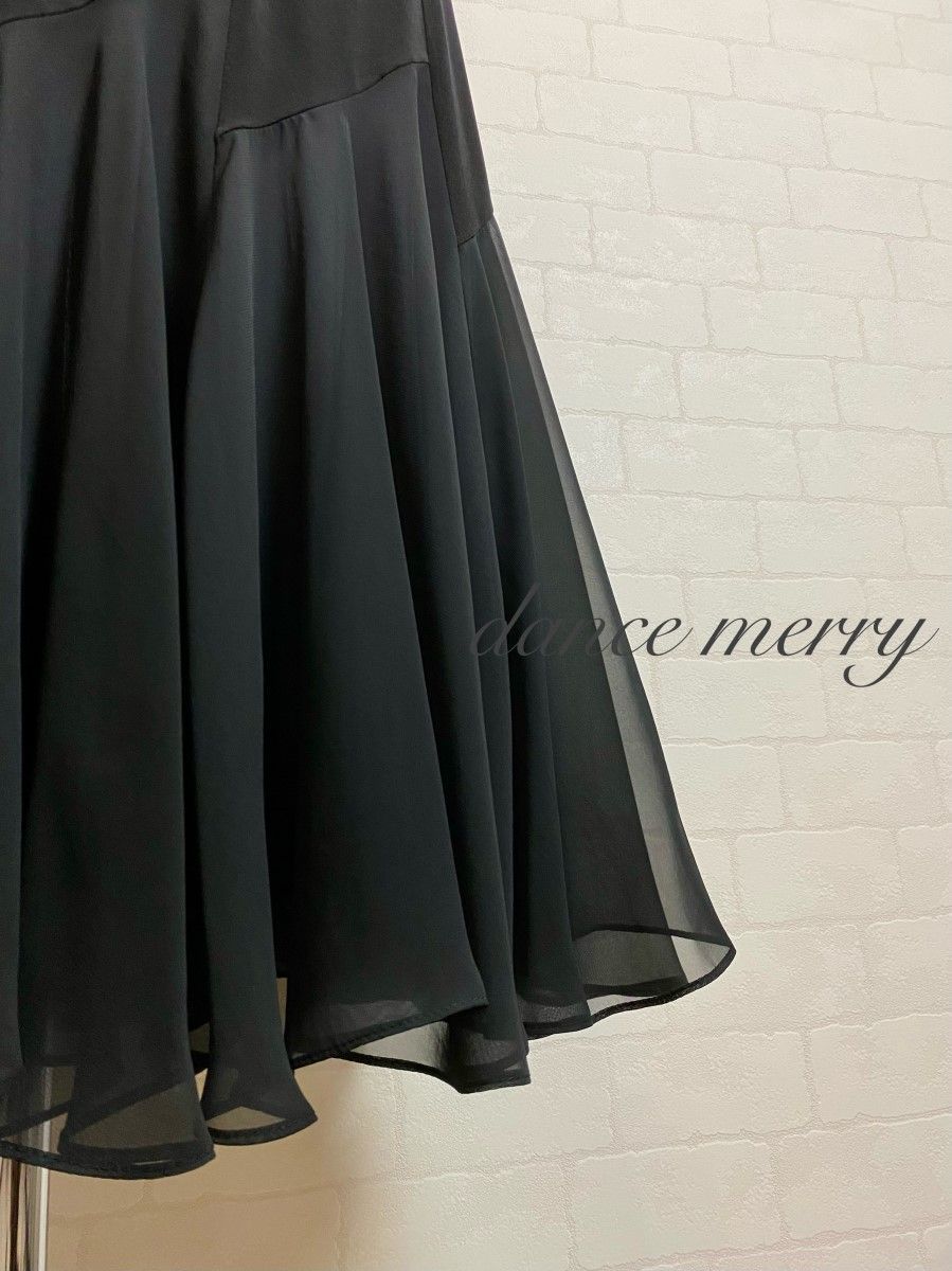  社交ダンス ミディアム丈 短め 黒 ワルツ レッスン 4597 クイック ドレス ダンス衣装 社交ダンス