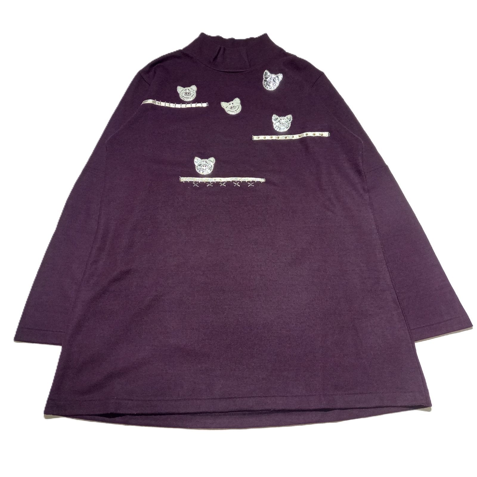 アルベロベロ オレボレブラ ウール ロングカットソー 豚 ぶた パープル