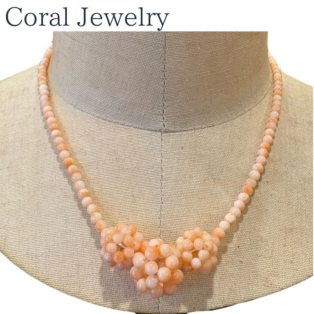 希少天然桃珊瑚4mm珠 ネックレス47cm 上品フラワーデザイン - メルカリ