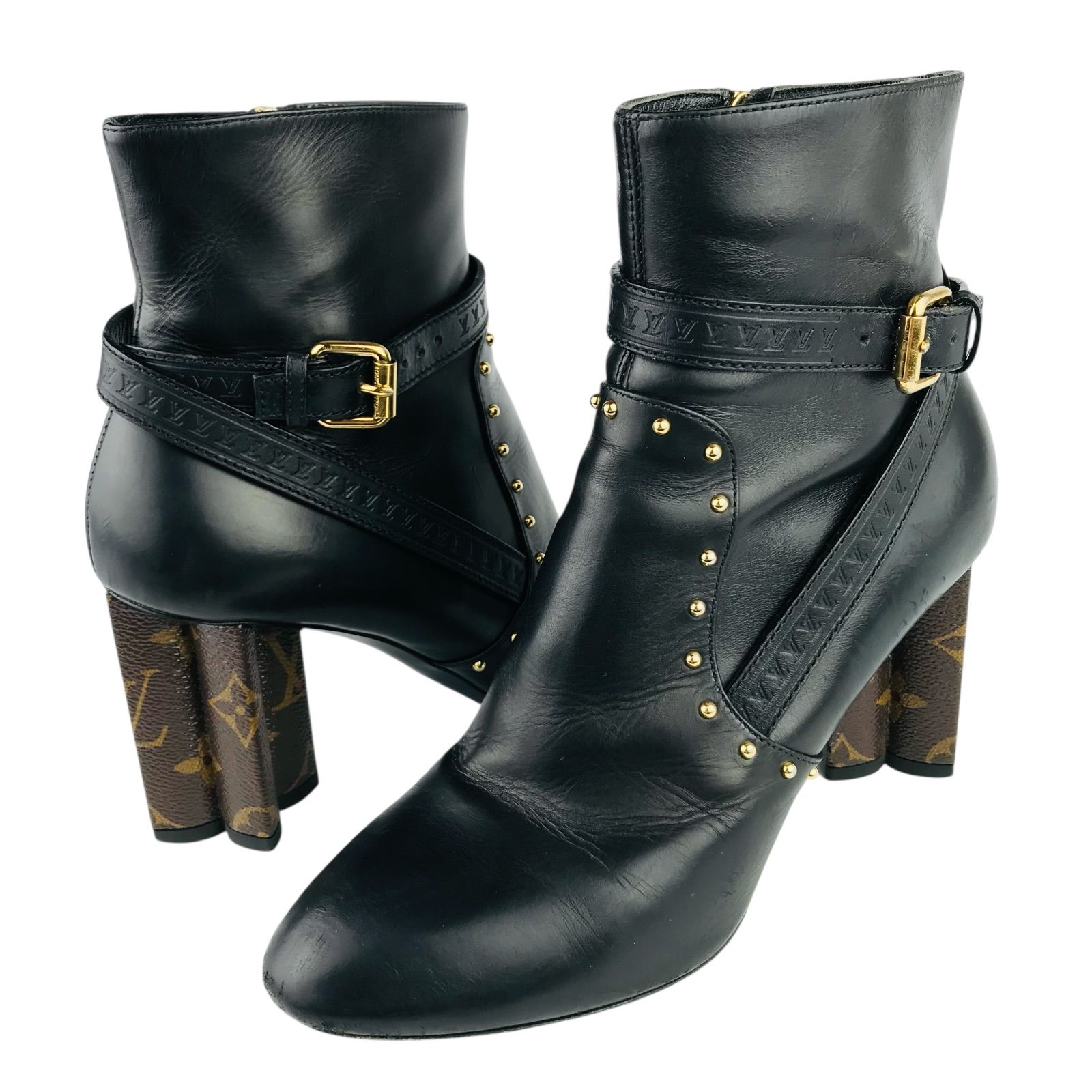 【極上美品】LOUIS VUITTON シルエットライン レザーショートブーツ LOUIS VUITTON☆ルイヴィトン・シルエットライン レディース レザー