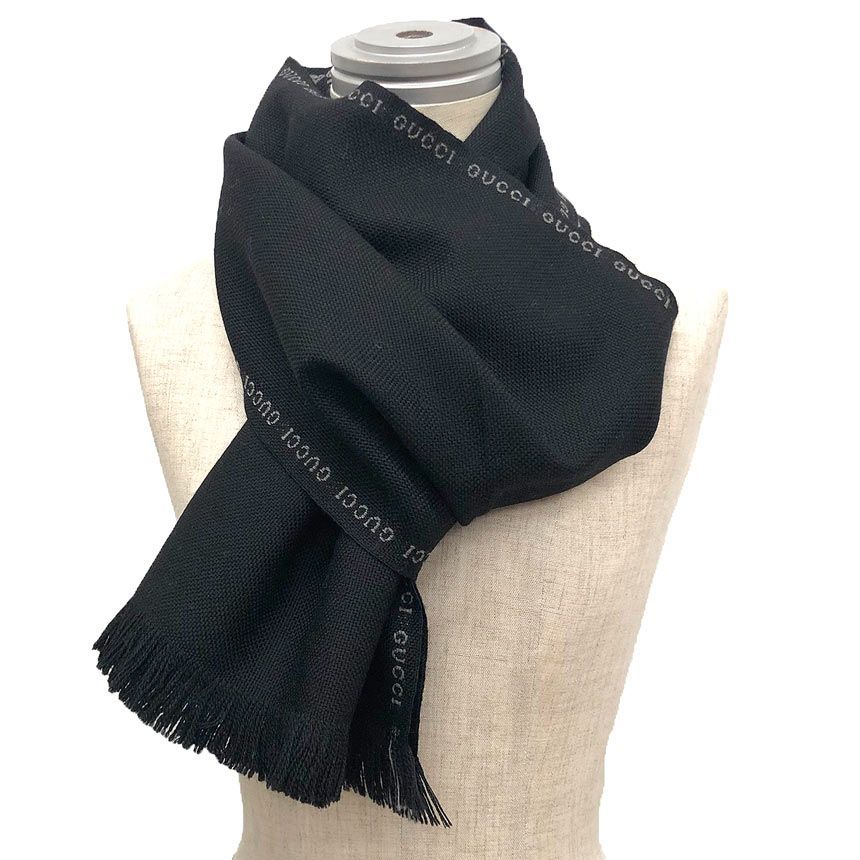 GUCCI グッチ マフラー ストール GG ユニセックス ウール ブラック GUCCI グッチ ウール マフラー ストール ブラック 黒 aq12229 - メルカリ