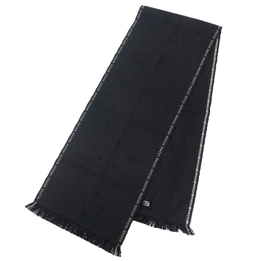 GUCCI グッチ ウール マフラー ストール ブラック 黒 aq12229 - メルカリ