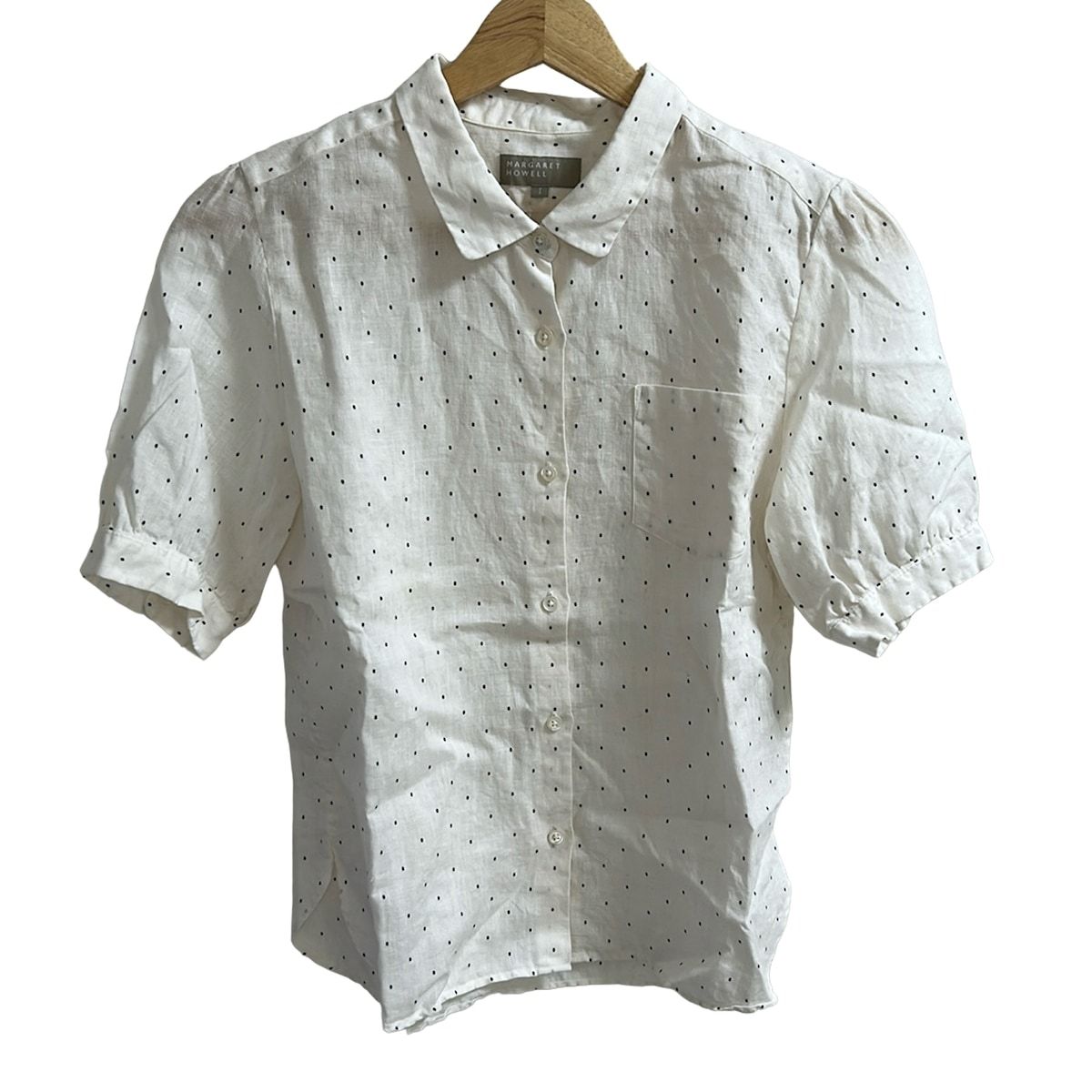 MargaretHowell マーガレットハウエル 半袖シャツブラウス サイズ1 S レディース アイボリー 黒 ドット柄