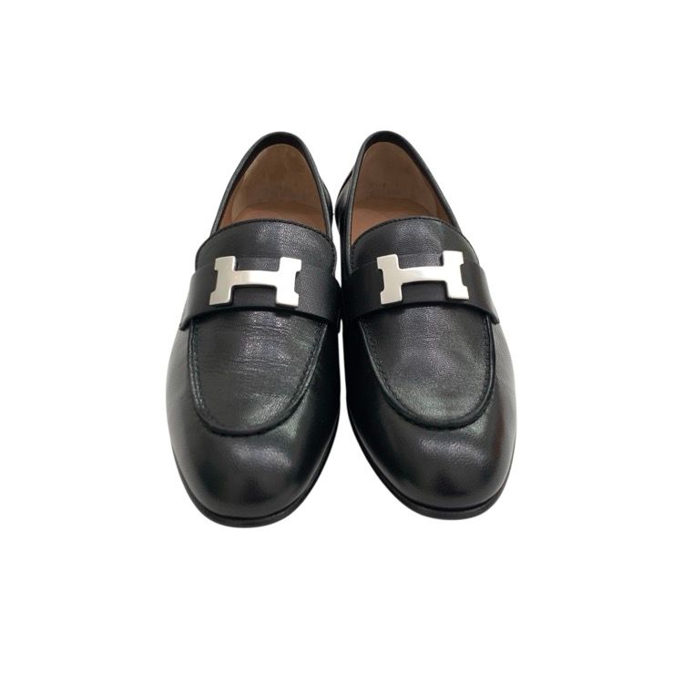 HERMES エルメス モカシン 《パリ》 Hモチーフ ブラック パラディウム