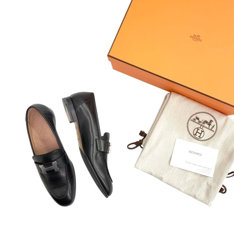 HERMES エルメス モカシン 《パリ》 Hモチーフ ブラック パラディウム