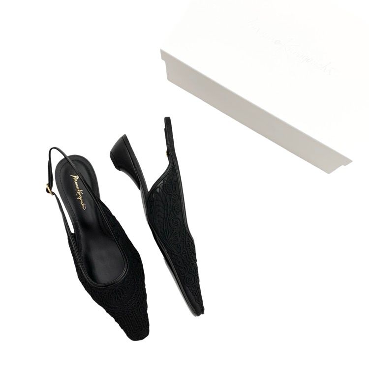 Mame Kurogouchi マメクロゴウチ Cording Embroidery Sling Back Heels