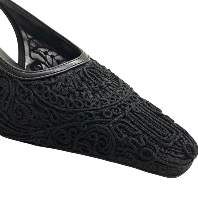 Mame Kurogouchi マメクロゴウチ Cording Embroidery Sling Back Heels