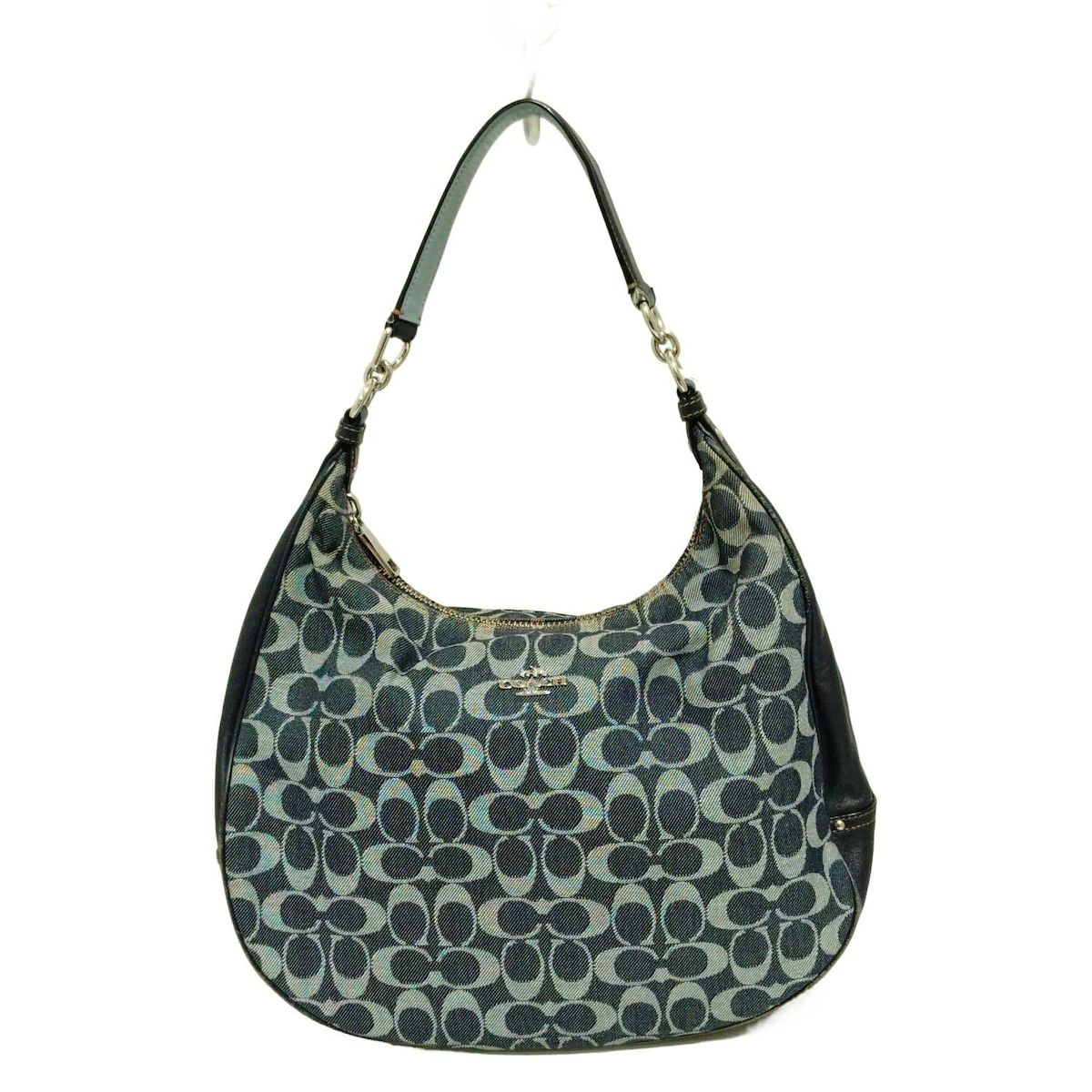 COACH コーチ ショルダーバッグ シグネチャー柄 F 57912 ネイビー ライトブルー レザー