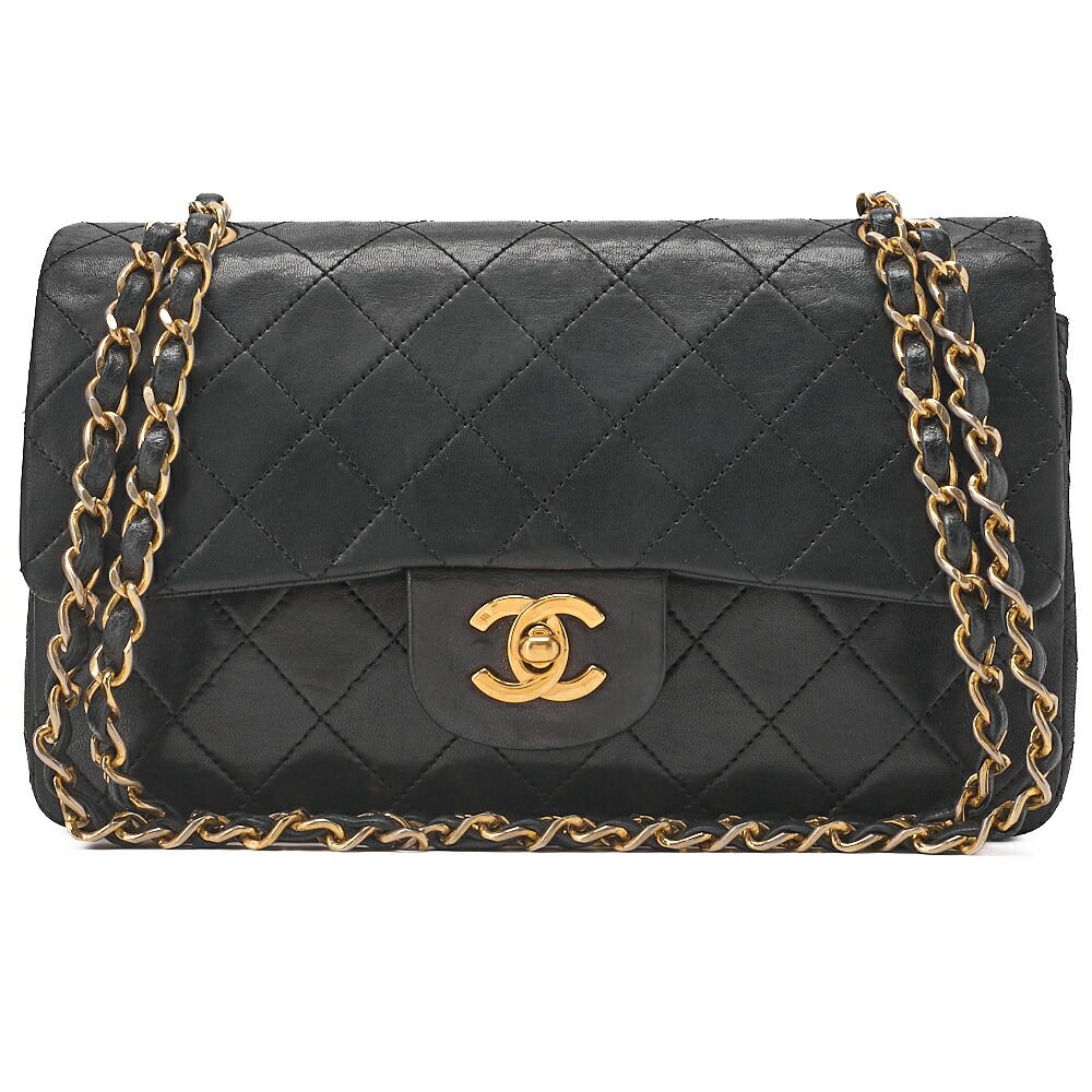 CHANEL シャネル チェーンショルダーバッグ マトラッセ ダブルフラップ 23 cm ラムスキン 黒 ゴールド金具 レディース バッグ