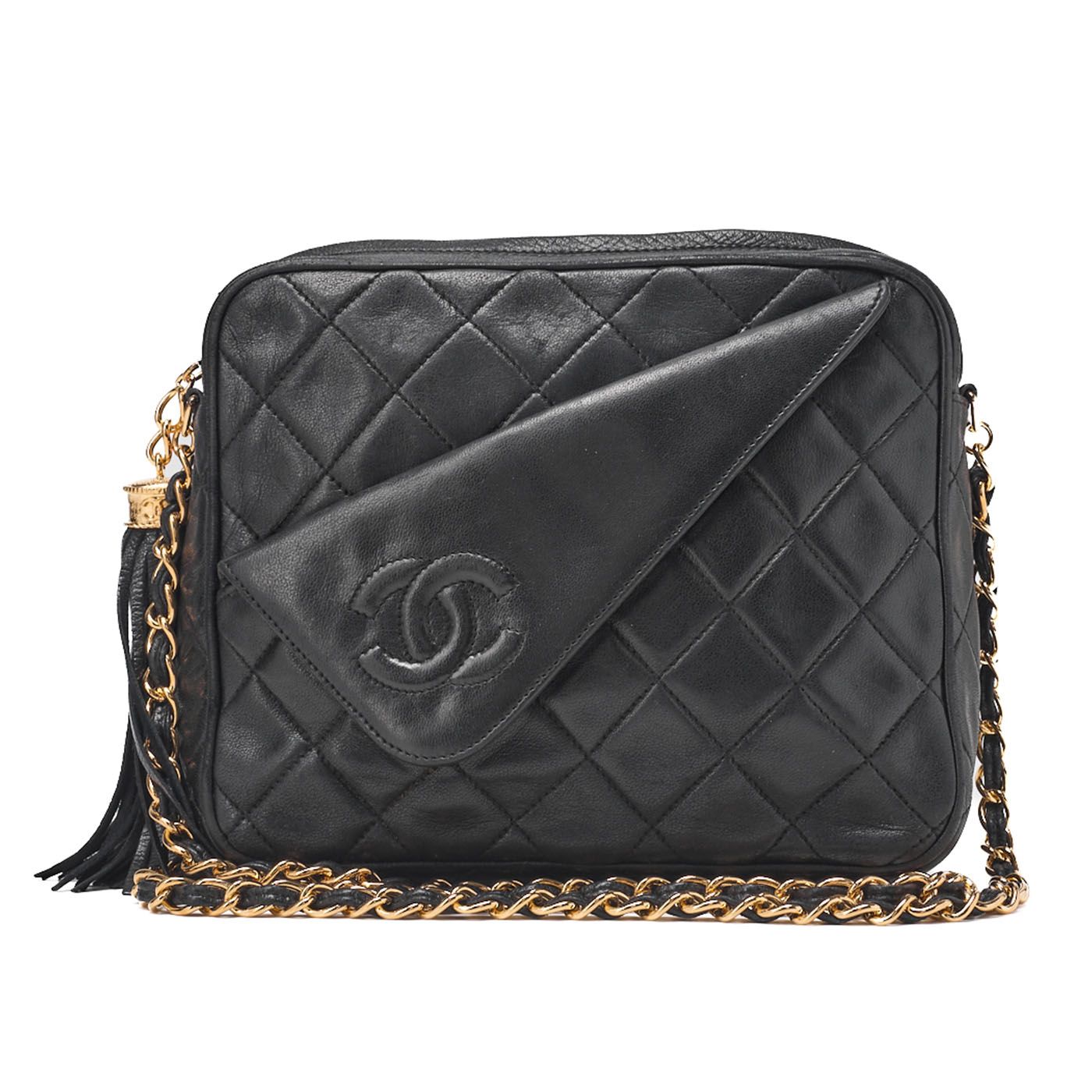 CHANEL シャネル チェーンショルダー マトラッセ ココマーク フリンジ ラムスキン 黒 ゴールド金具 レディースバッグ ハイブランド