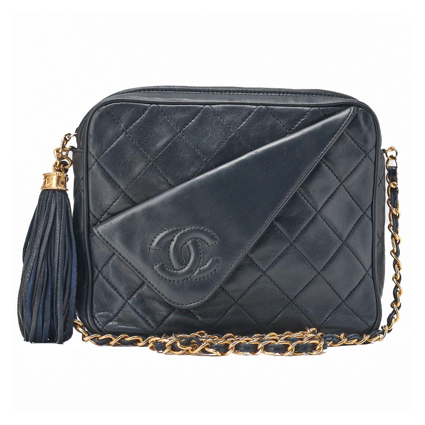 CHANEL シャネル チェーンショルダー マトラッセ ココマーク フリンジ ラムスキン ネイビー ゴールド金具 レディースバッグ ハイブランド