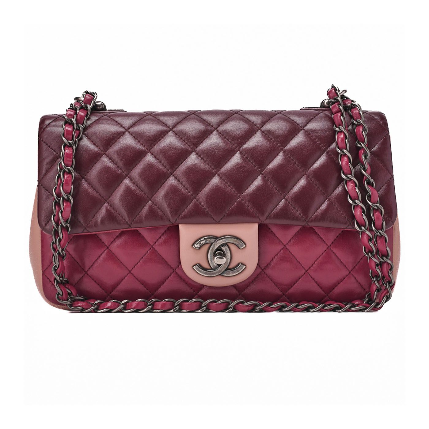 CHANEL シャネル チェーンショルダーバッグ マトラッセ シングルフラップ ラムスキン バイ ピンクベージュ 赤系 シルバ 金具 レディースバッグ ブランド