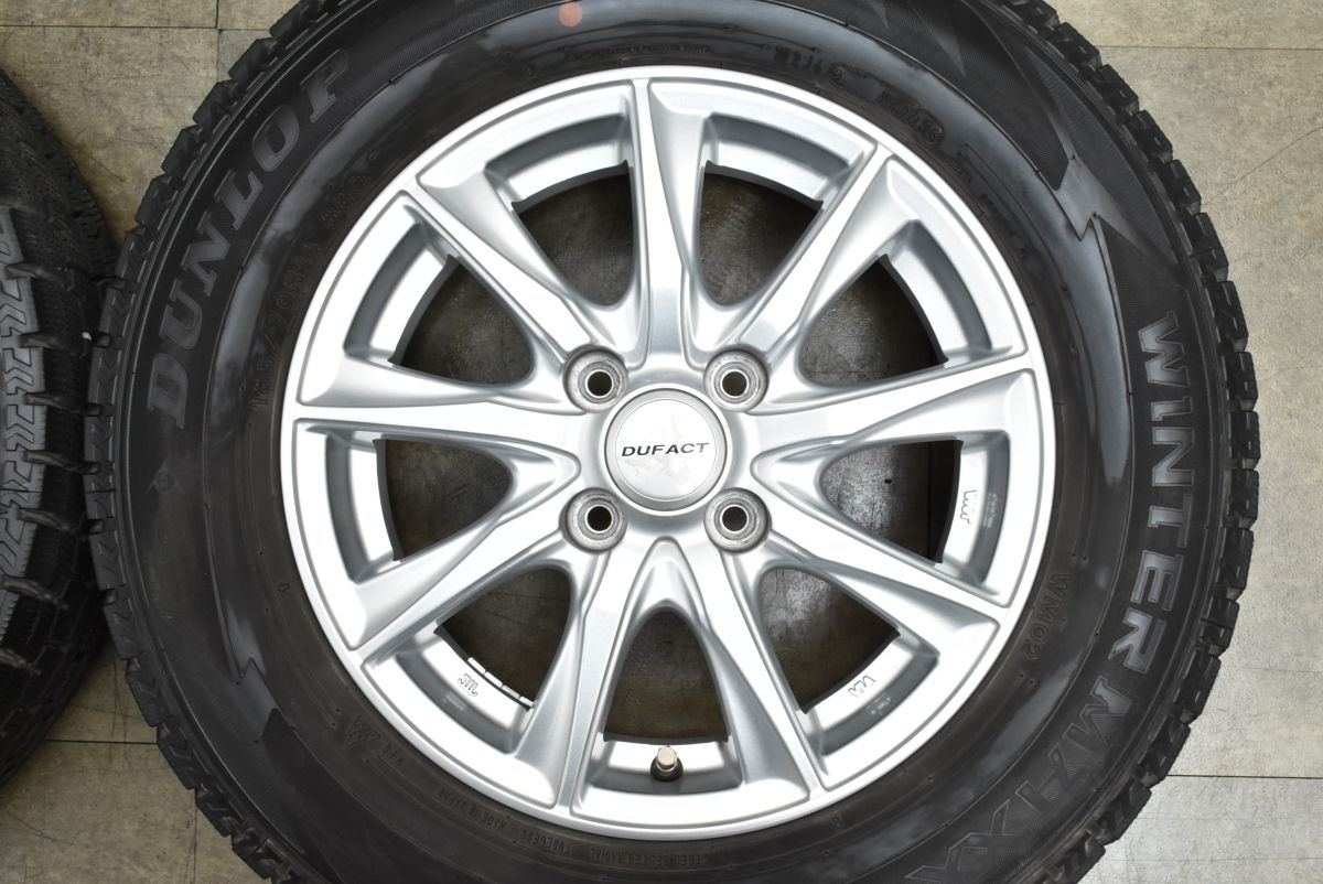  バリ溝 DUFACT 14 in 5 J 42 PCD 100 ダンロップ ウィンターマックス WM 02 185 70 R フィールダー アクア ヤリス ノート フィット 14インチ タイヤ ホイールセット